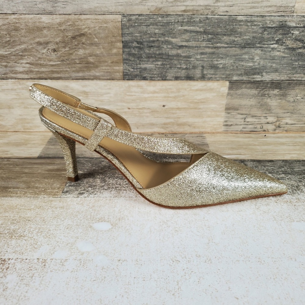 Michael Kors Jaida Womens Pumps Sz 8 M Pale Gold Glitter Leather Embellished